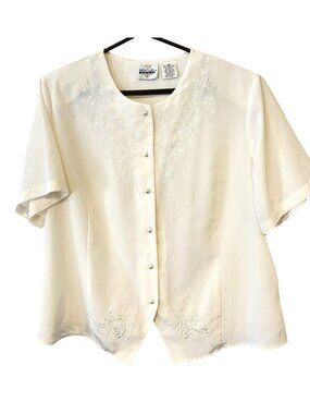 Vintage TR Bentley Plus Womens 18W Cream Embroidered Floral Blouse Cottagecore